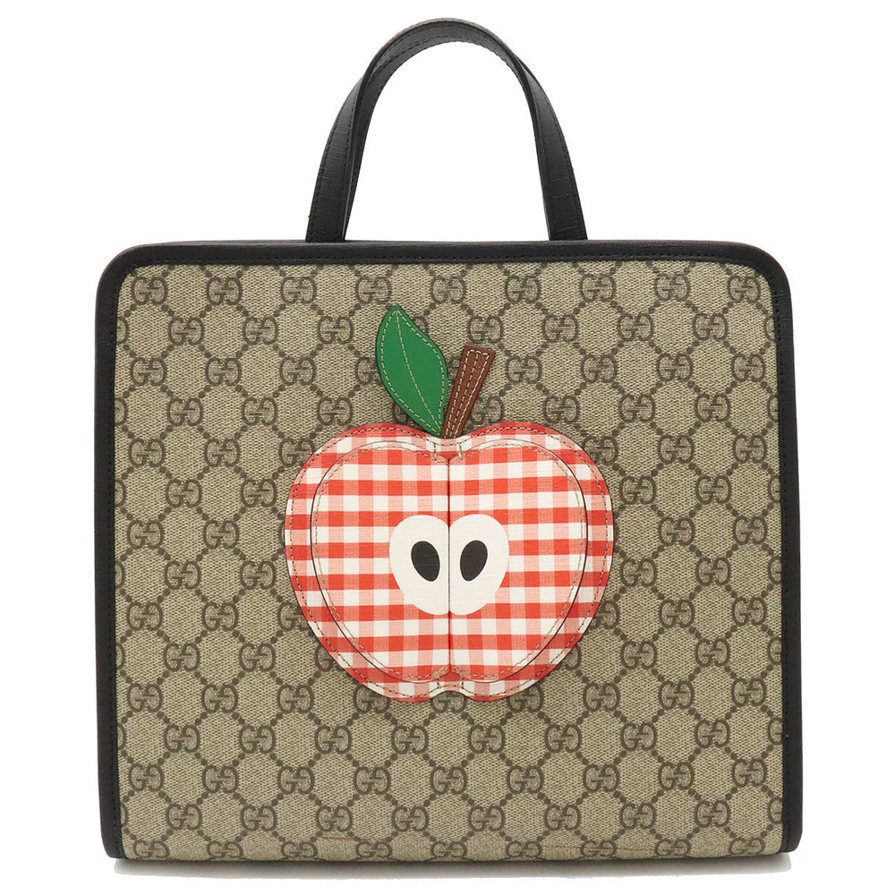 Gucci GG Supreme Tote Bag Handbag Apple Leather Beige Cream Black Red